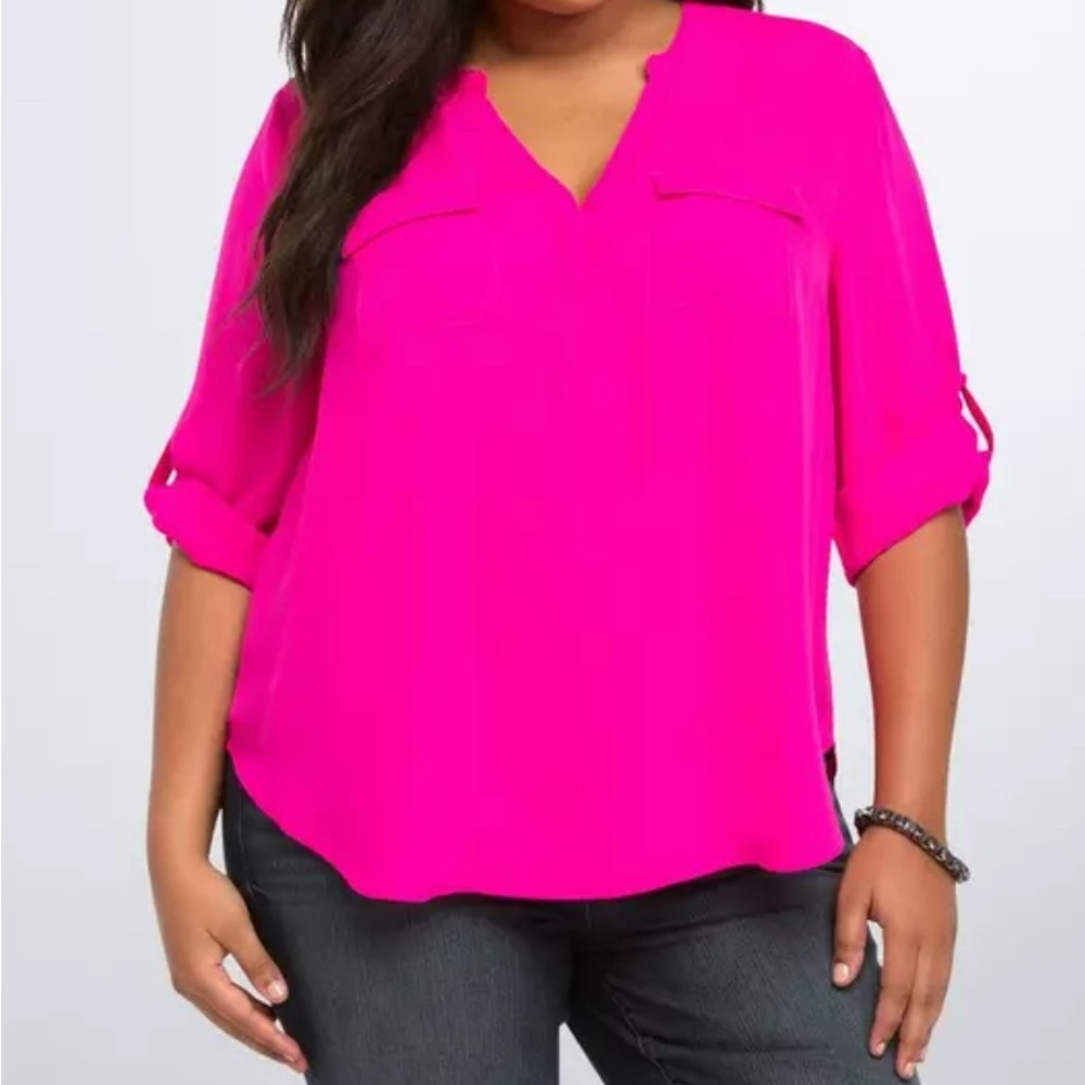 Torrid Hot Pink Roll-Tab Sleeve Blouse Size 4
